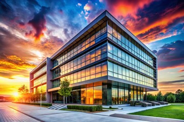 Modern Office Building Exterior with Dramatic Sky, File Folder Background - Architectural Photography