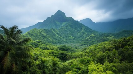Obraz premium Lush Green Mountains and Tropical Rainforest Landscape