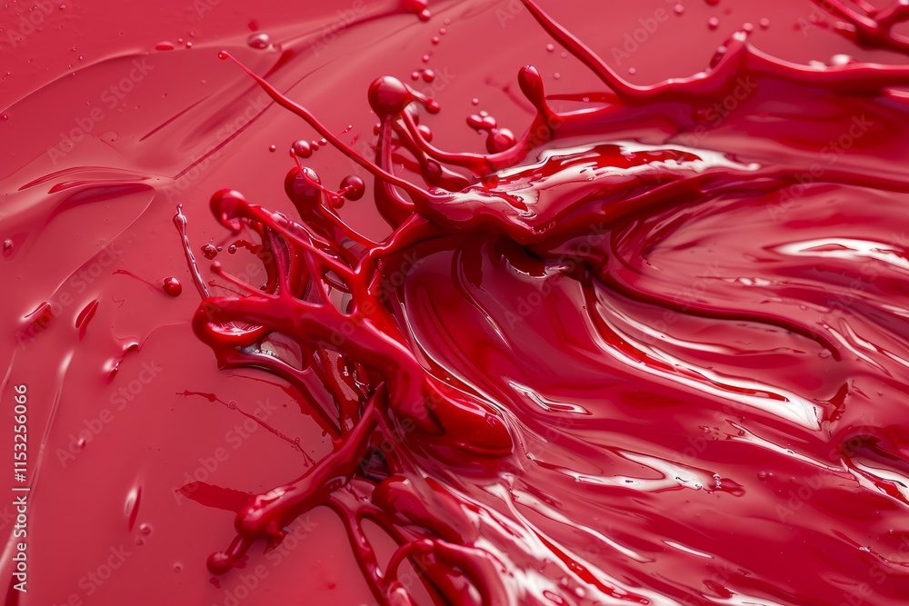 Poster viscous red paint splashing, creating a dynamic and abstract pattern