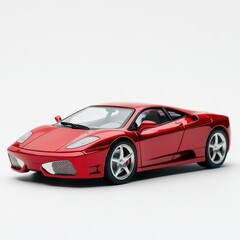 Red sports car model showcased on a plain background with attention to detail and design
