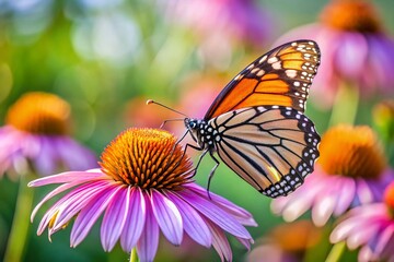 Naklejka premium Monarch Butterfly on Purple Coneflower – Vibrant Nature Stock Photo