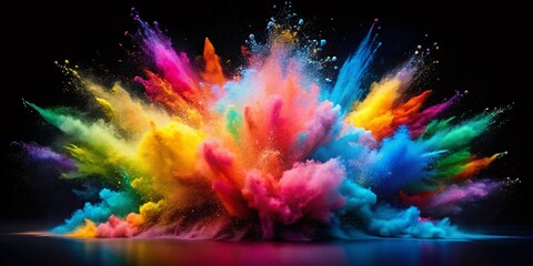 Multicolored Powder Explosion Cloud Isolated on Black Background - Vibrant Surreal Photography