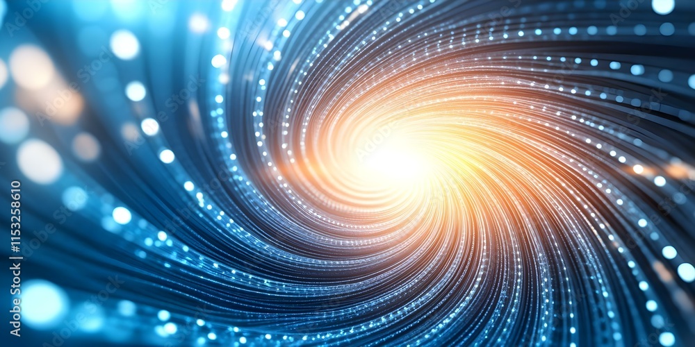 Poster a swirling vortex of glowing particles and light, creating a sense of depth and movement in a futuri