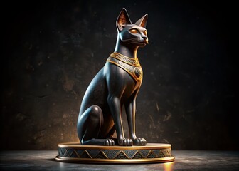 Mysterious Black Egyptian Cat Statue, Intricate Details, Urban Exploration Photography