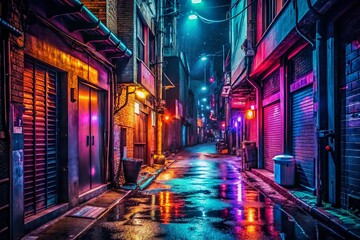 Naklejka premium Mysterious Urban Night Scene: Low Light Alleyway Photography