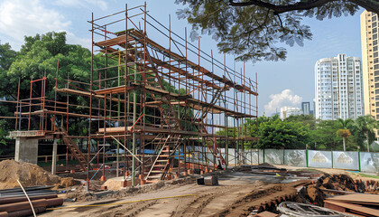Scaffolding used as the temporary structure to support platform, form work and structure at the construction site
