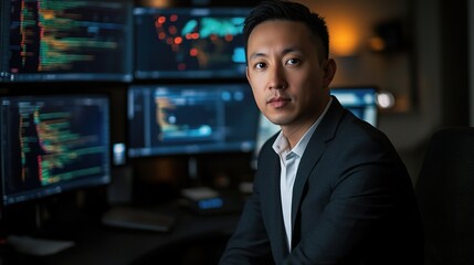 Cybersecurity Expert Monitoring Threats in a High-Tech Environment