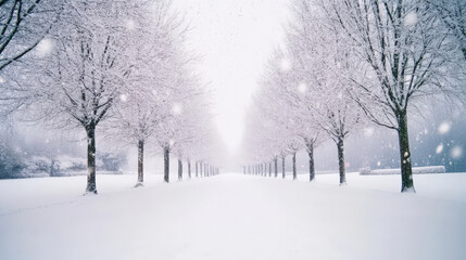 Obraz premium Serene winter landscape snow covered trees peaceful snowfall
