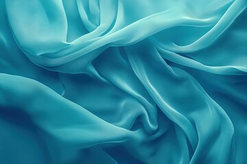 Obraz premium Close-up of smooth, flowing teal fabric, creating a serene and elegant wave-like texture.