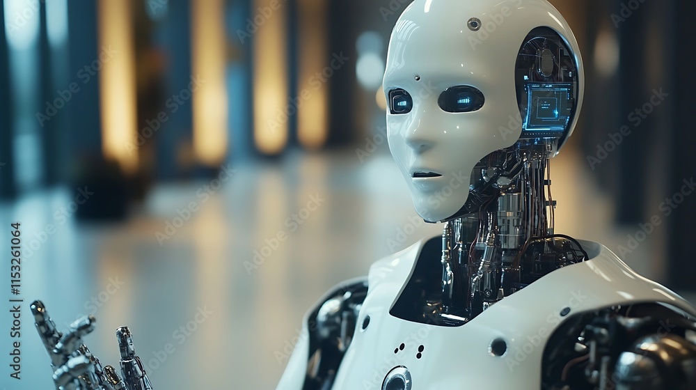 Poster advanced humanoid robot with showcasing the intricate details of design for future advancement devel