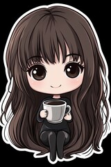 Adorable Anime Girl Enjoying a Warm Drink