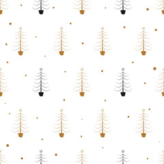 Minimalistic holiday tree design with clean lines , ideal for a modern Christmas aesthetic. Print for fabric, textile, wrapping paper, greeting card. Vector illustration