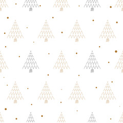 Christmas tree and snowflakes seamless pattern. Merry Christmas, New Year repeating  wallpaper.  Minimalistic vector pattern
