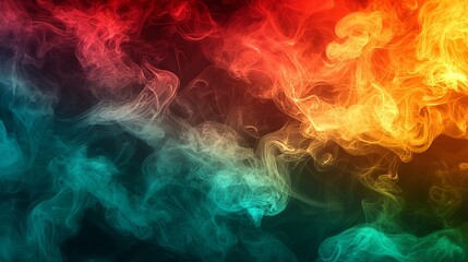 Obraz premium A vibrant blend of colorful smoke swirls in shades of red, orange, and teal, creating an abstract and dynamic visual effect.