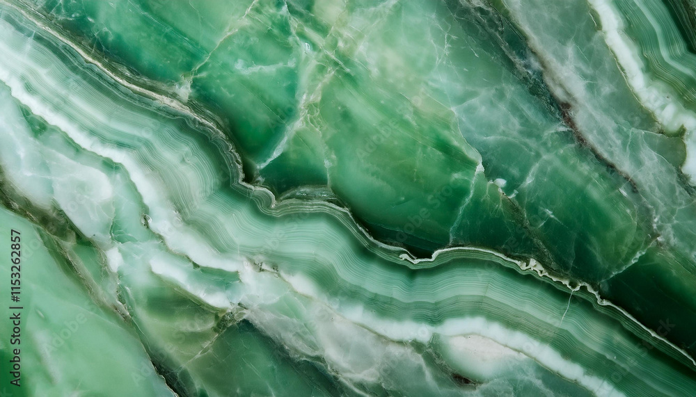 Poster close-up of a green marble surface showcasing the intricate patterns and textures of jade stone