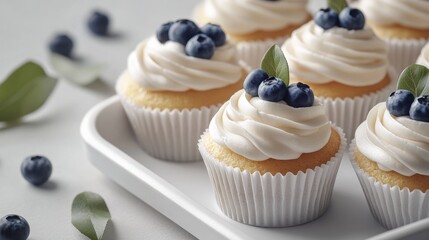Cupcakes with blueberry in a crafted box