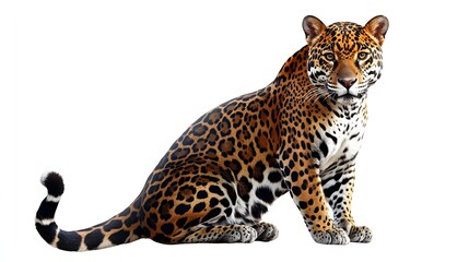 Naklejka premium Majestic Jaguar Sitting Against White Background
