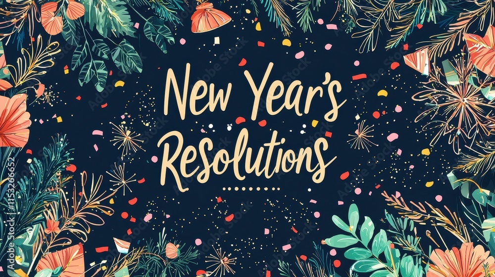 Poster modern and vibrant new year's resolutions design with colorful elements and festive background