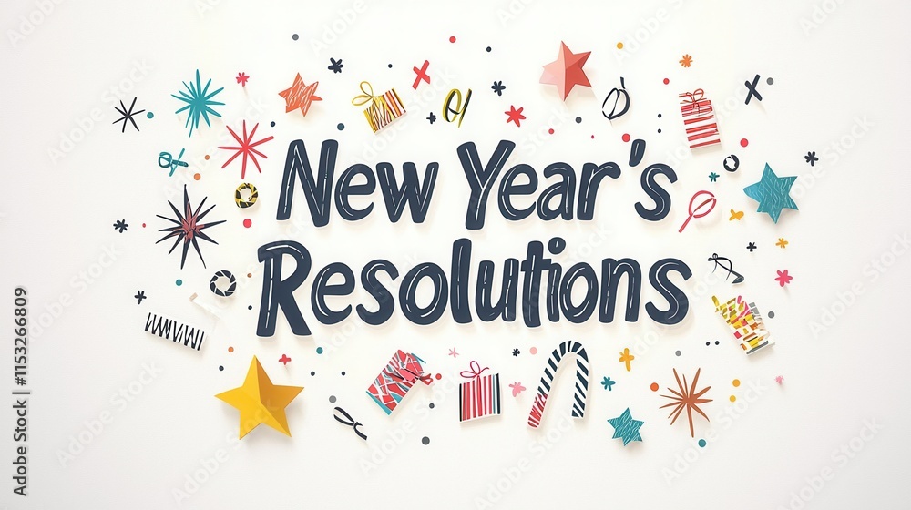 Poster clean and modern new year's resolutions design with colorful elements for a fresh start
