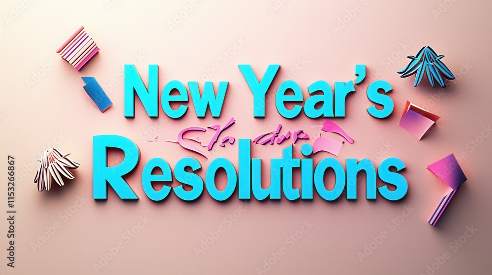 Poster clean and modern design for new year's resolutions with colorful elements and creative text layout