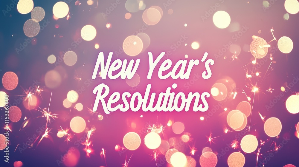 Poster minimalist design for new year's resolutions with soft bokeh and sparkling lights background