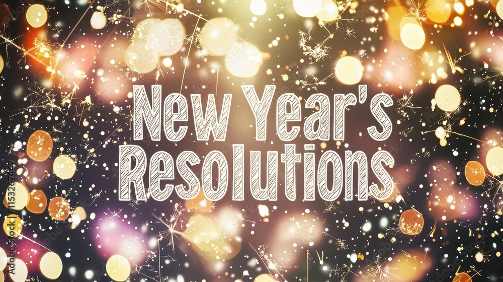 Poster minimalist design for new year's resolutions with sparkling background and bright bokeh effects