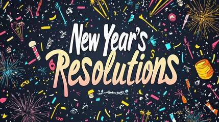 Vibrant New Year’s Resolutions Banner with Festive Elements and Colorful Designs for Celebrations