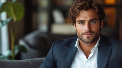 Naklejka premium A young businessman sitting on the sofa