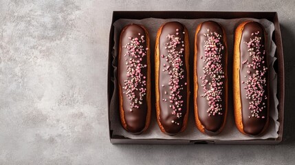 Chocolate eclairs in a crafted box