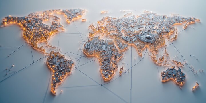Abstract Map of Saudi Arabia and MENA Highlighting Global Connectivity and Cyber Technology