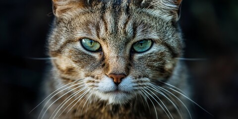 Obraz premium Elderly cat gazing directly at the camera, showcasing its unique character. This older cat captures attention with its expressive eyes and gentle demeanor, making it a perfect subject for cat