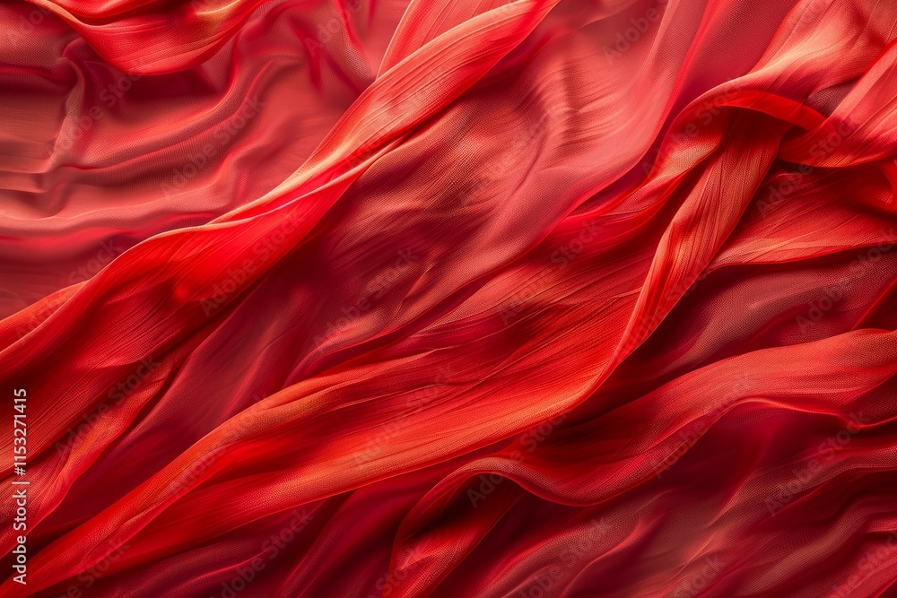 Poster smooth, luxurious red fabric flowing and creating elegant waves and folds, perfect for backgrounds a