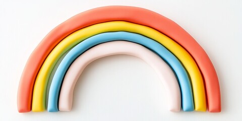 Colorful edible rainbow crafted from confectionery mastic, featuring vibrant hues on a white background. This delightful edible rainbow serves as a charming cake topper decoration for any cake.