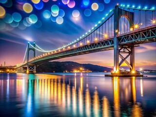 Fototapeta premium Onaruto Bridge Night View, Bokeh Lights, Japan Landscape Photography