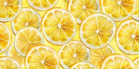 Vibrant watercolor lemon slices: a seamless pattern ideal for fabric, packaging, and stationery designs.