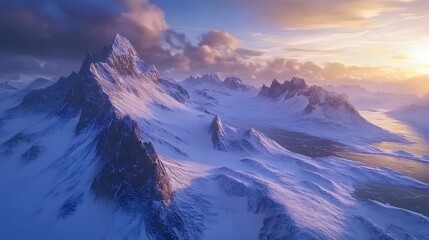 Obraz premium Multiple angles of rugged Icelandic fjords wiP layers of snow-covered peaks glowing under soft light, in 4K resolution