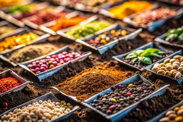 Fototapeta premium Organic Seed Packets on Rich Soil - High-Resolution Stock Photo