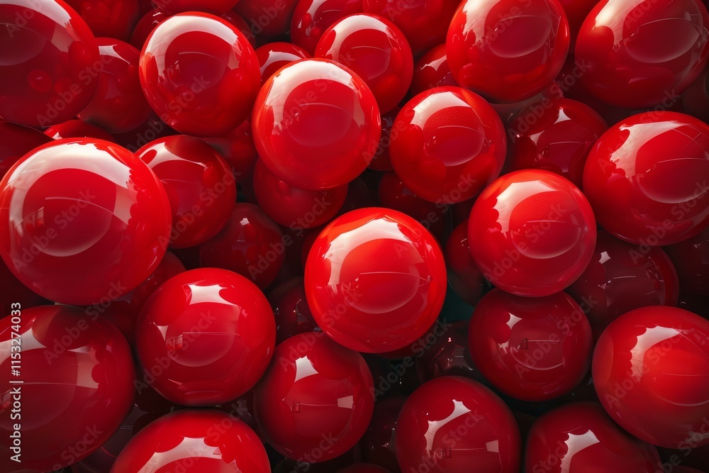 Poster many glossy red spheres are creating a visually appealing abstract pattern, suitable for backgrounds