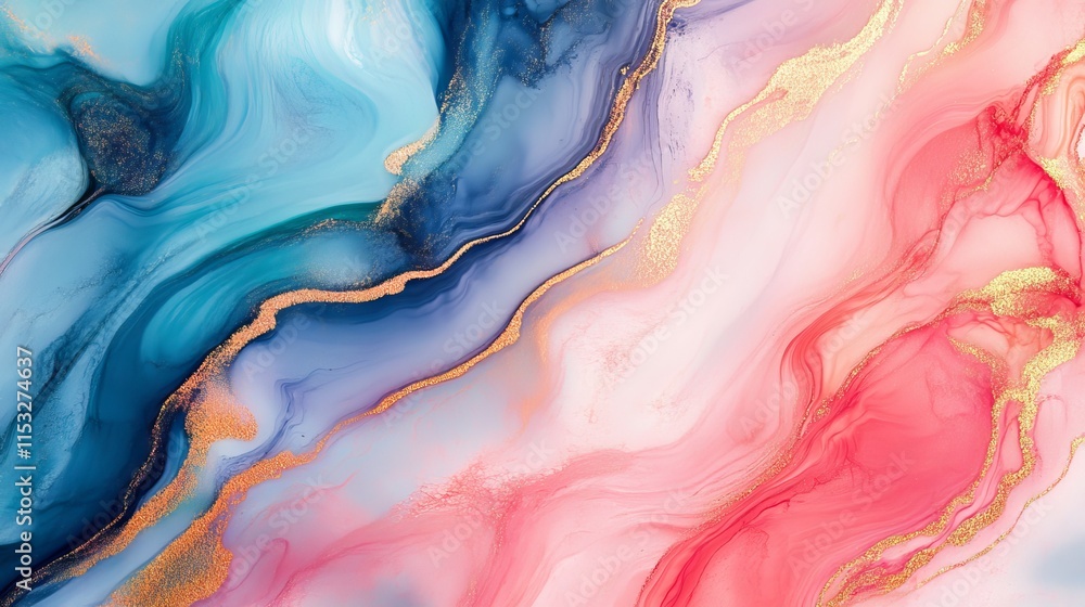 Poster closeup view of abstract marble pattern on polished stone surface with intricate natural veining and