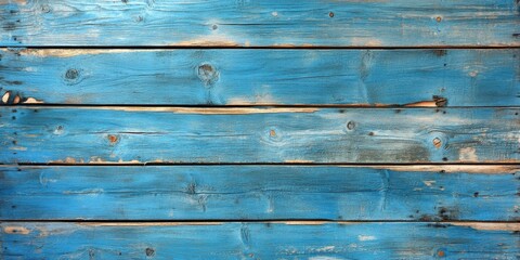 Fototapeta premium Textured wooden background featuring old boards painted in blue. This wooden background showcases the beauty of aged wood with its unique blue paint, perfect for various design projects.