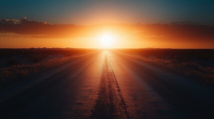 Horizon Drive. Sunset glowing horizon road silhouette evening scenic t