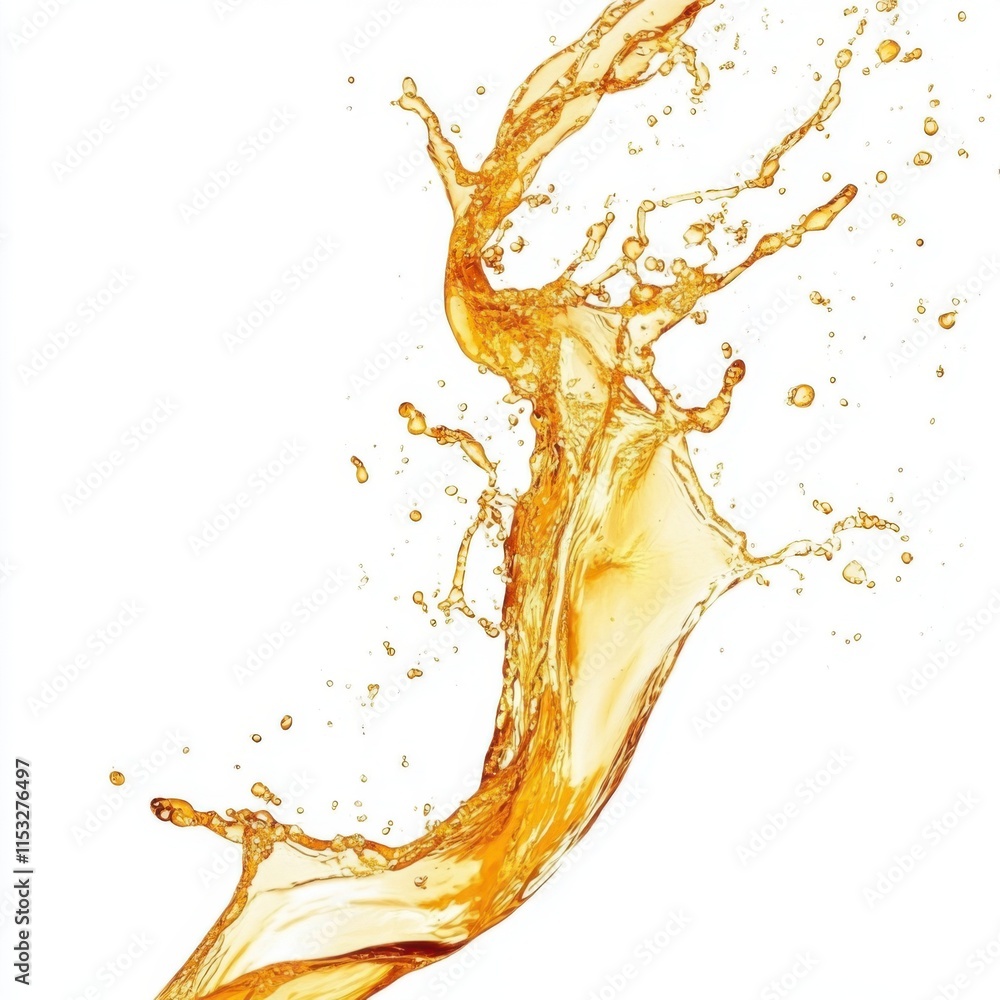 Poster liquid gold splashing against a white background creates dynamic motion and visual interest in abstr