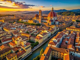 Obraz premium Panoramic Aerial View of Florence, Italy: Tuscan Cityscape at Sunset