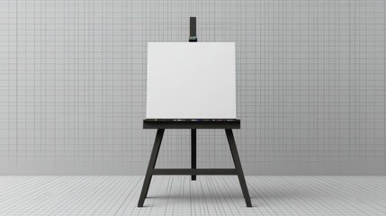 Art Display. Black wooden easel with blank white canvas, modern studio