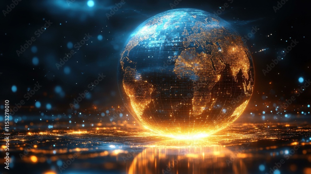Poster digital globe. glowing earth globe digital network connection technolo