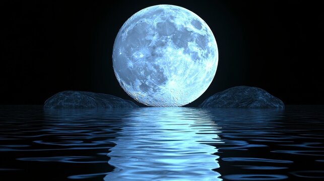Elegant water reflections moon's gentle glow casts