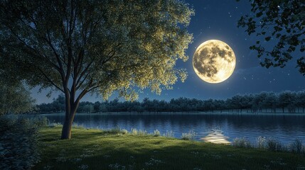 Naklejka premium Ethereal moonlit nights Lunar beauty in moon's aura