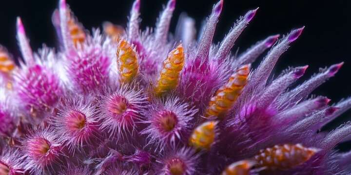 Close up macro image of a bull thistle, showcasing the intricate details of the genus Cirsium vulgare. This bull thistle captures the beauty and complexity of nature in stunning detail.