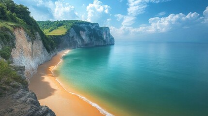 Obraz premium Coastal Cliffs Dramatic Ocean Sandy Beach Scene