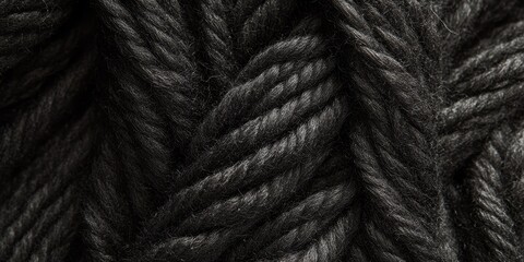Close up of black wool blend yarn showcasing its rich texture. The wool blend yarn s unique texture adds warmth and depth, making it perfect for various crafting projects involving wool blend yarn.